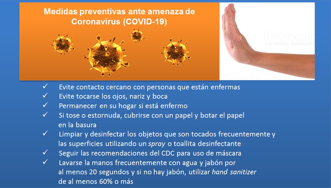 Medidas preventivas ante amenaza de Coronavirus (COVID-19)